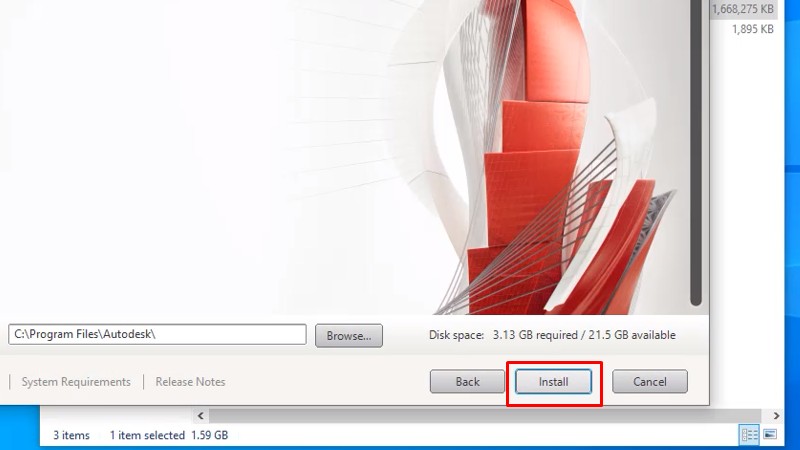Bấm Install