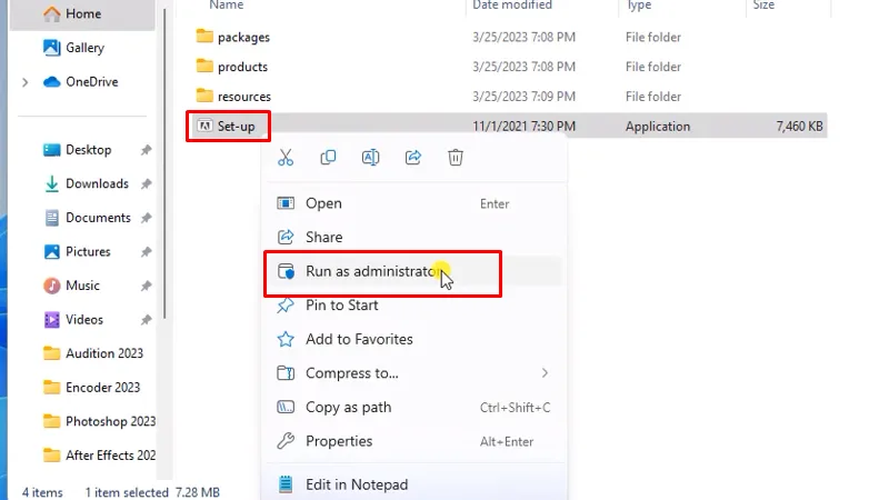 Adobe Illustrator 2022 Cách cài đặt đơn giản nhất 12 Chuột phải file setup chọn run as admin